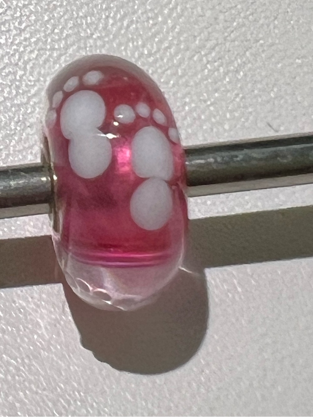Trollbeads Pink Glass Bead with White Footprint